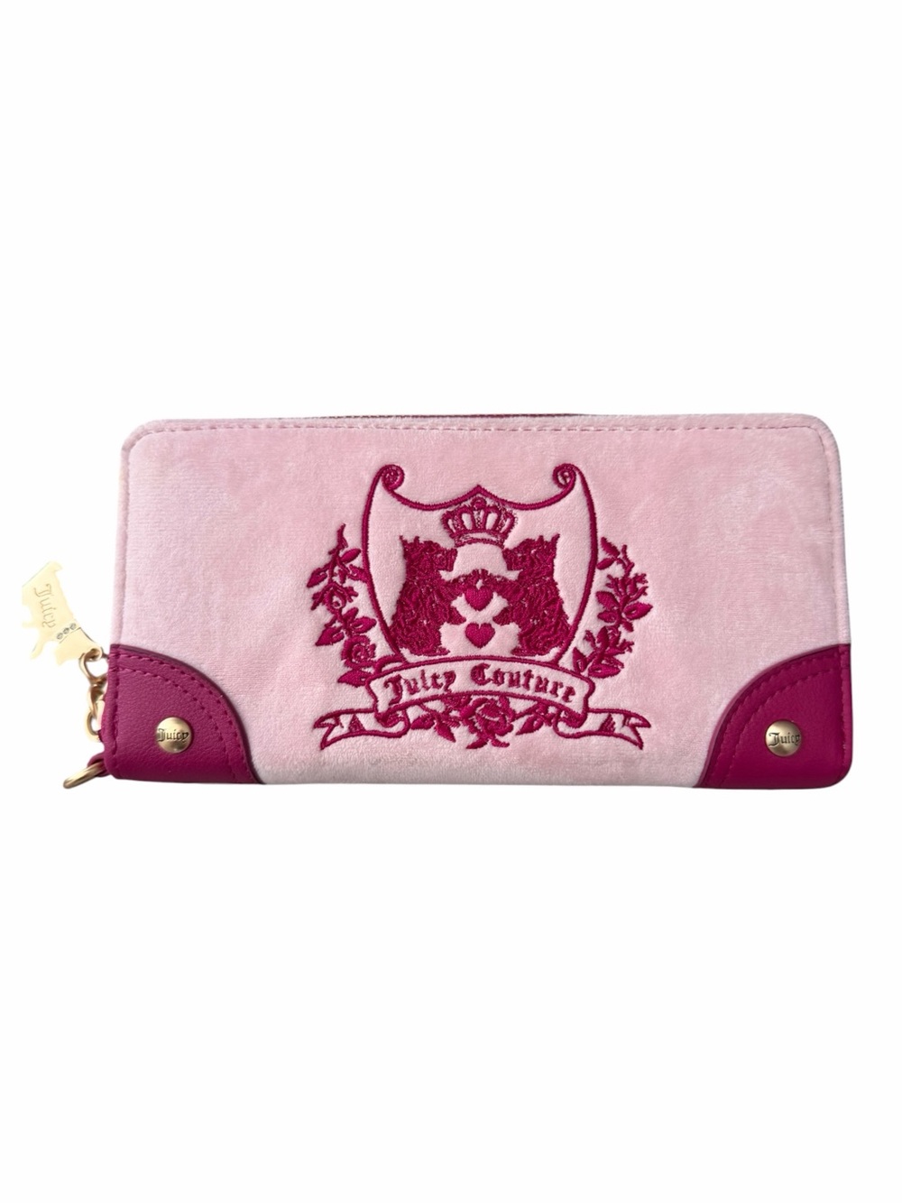 Juicy Couture Crest Velour Zip Around Wallet Pink & Purple